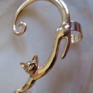 Pierced Ear CUFF Gold Tone Alloy CAT (F30)